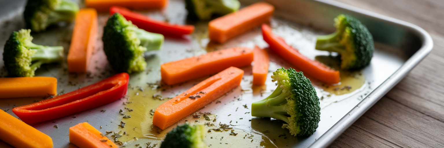 Chopped vegetables on baking sheet.