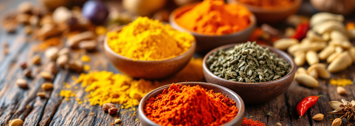 Assorted Indian spices in bowls