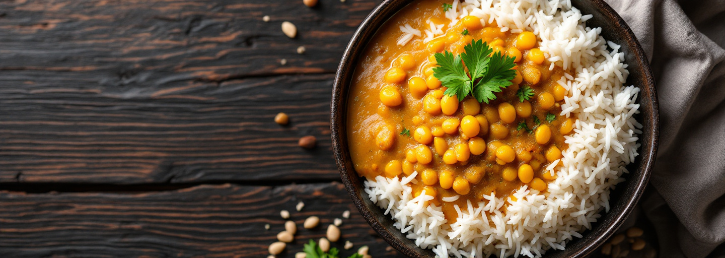 Bowl of lentil dal with rice.