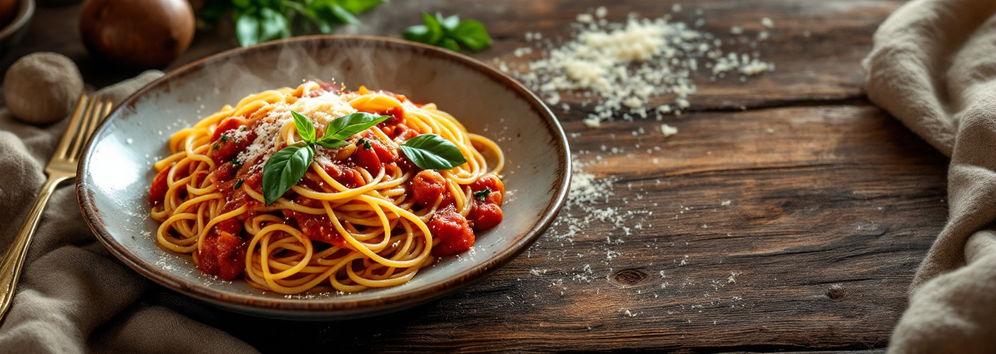 Plate of spaghetti with tomato sauce.